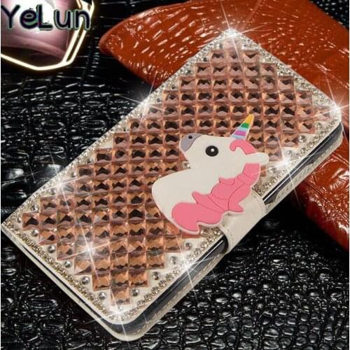 YeLun For Huawei P8 P8 lite P9 plus P9 P9 lite Case Luxury Bowknot Unicorn Crystal Bling Flip PU Leather Cover Case Capa