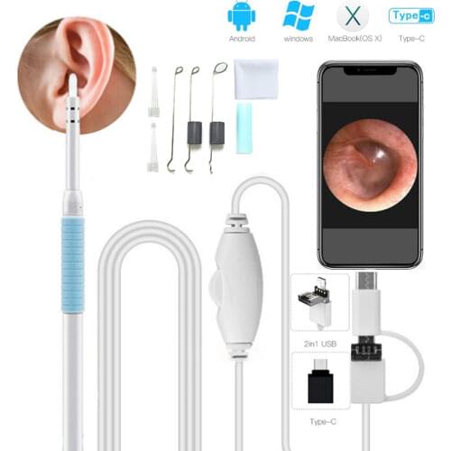 Android scope camera endoscope 5.5mm Visual Ear Camera HD Mouth Nose Ear Endoscope with Earwax Cleaning Tool Support Android PC