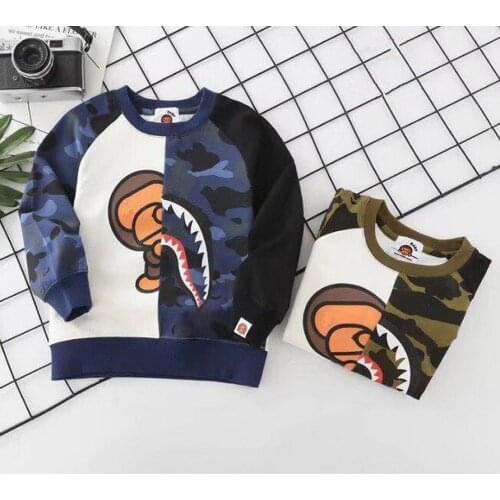New Kids Boy Girls Cartoon Camo Shark Green Blue Little Monkey Pattern Printed Hoodie Tops Sweatershirt Casual Hoodies