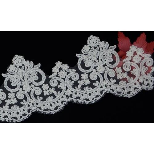Exquisite Wedding Decoration Accessories Bridal Lace 3yard 14CM Off White Color Embroidery Corded Lace Trims For Wedding Dress