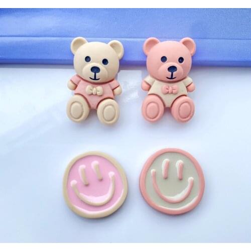 20pcs Kawaii pink Bear Smilling Flat back Resin Cabochon Scrapbooking Craft Fit Phone Decoration DIY Hair Bows Center Accessorie