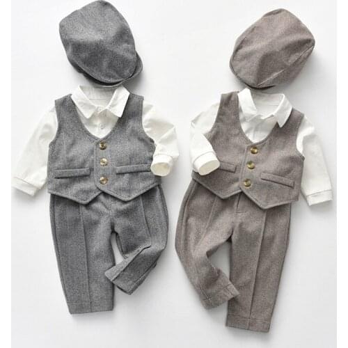 Baby Set For Boys Children Spring New Clothing 4 Piece Hat + Vest + Shirt + Pants Newborn Photography 2021