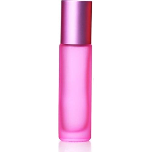 3pcs 10ml Portable Frosted Pink Thick Glass Roller Essential Oil Perfume Bottles Travel Refillable Rollerball Bottle
