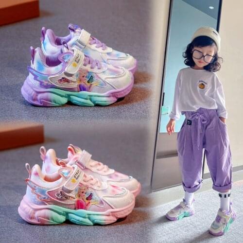Disney Cartoon Children Frozen Aisha Princess Girls Non-slip Soft-soled Casual Shoes Student Running Sneakers