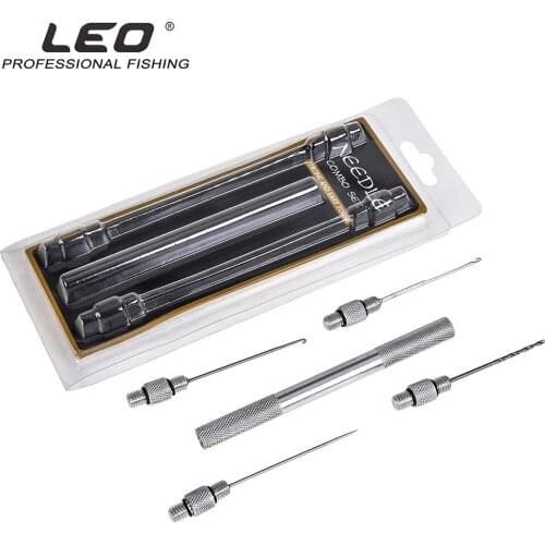 LEO 5-in-1 Carp Fishing Rigging Bait Needle Kit Tool Set Bait Boilie Drill Stringer Needle with Nonslip Aluminum Alloy Handle