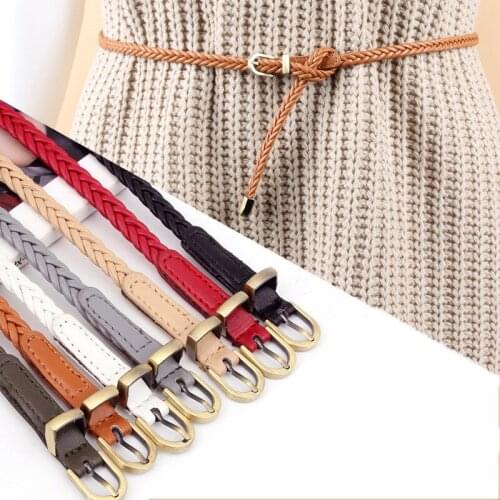 Fashion Women Belt Metal Buckle Weave Belt Ladies Designer Thin Braided Leather Dress String Waistband Corset Belts for Girls