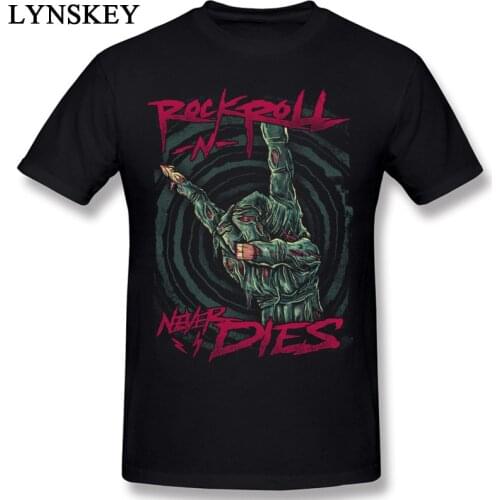 2017 Mens Fashion 100% Cotton Fabric Unique T Shirt Funny Rock Band Mens T-shirt Rock N Roll Never Dies Print Shirt