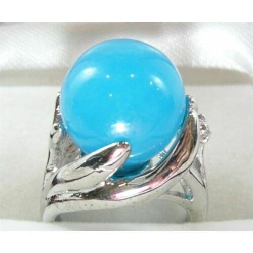 NEW 18K gold plated 14mm Light Blue jade Ring 6#7 # 8 # 9
