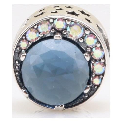 Authentic 925 Sterling Silver Bead Blue Cats Eye The Bright Moon Night Sky Fit Original Pandora Bracelet For Women Diy Jewelry