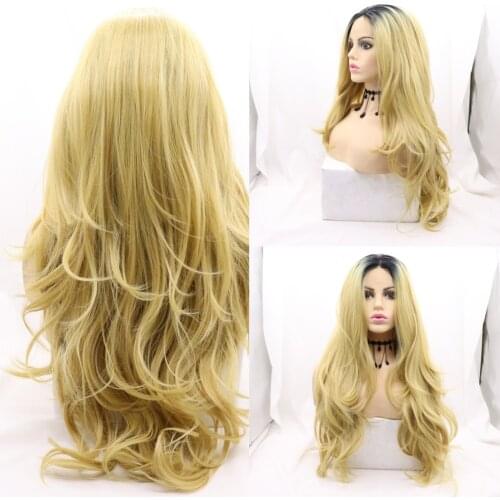 Baicheng Blonde Synthetic Lace Front Wig Long Wavy Cosplay Wigs Heat Resistant Fiber Glueless Daily Wigs For Women 24 Inches