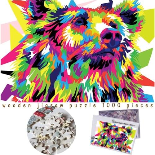 MOMEMO Color Bear Adults Jigsaw Puzzles Wooden 1000 Pieces Puzzles Creative Animal Puzzles for Adults 1000 Pieces Puzzle Toys