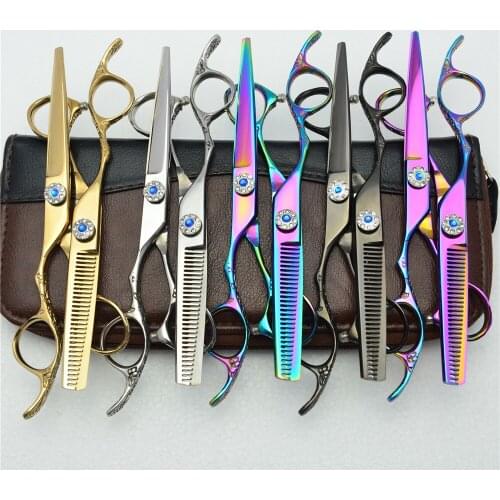 2Pcs Left Hand 6.0'' Customized Logo 440C Professional Human Hair Scissors Hairdressing Scissors Cutting Shears + Thinning C8002
