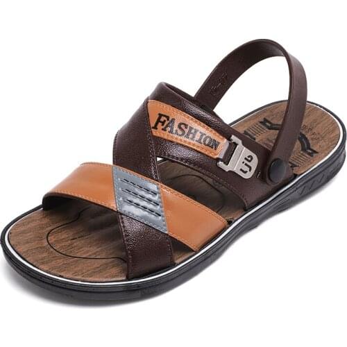 2021 New Summer Cool Water Flip Flops Men High quality Soft Leather Beach Slippers Fashion Man Casual Sandals Zapatos Hombre