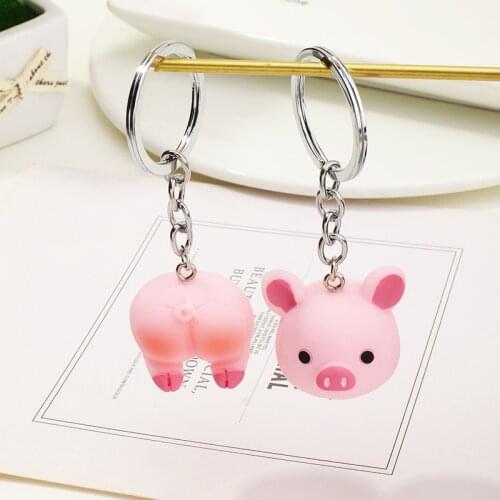 Resin Cartoon Kawaii Pink Pig Keychain Animal Duck Key Chains for Women Cute Piggy Keychains Girl Kid Bag Car Key Rings Gift