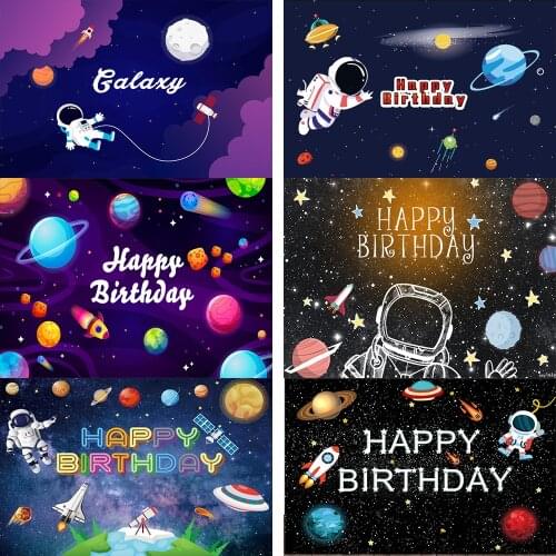 Universe Adventure Baby Shower Backdrop Spaceship Astronaut Boy Birthday Photography Background Outer Space Planet Decor Banner
