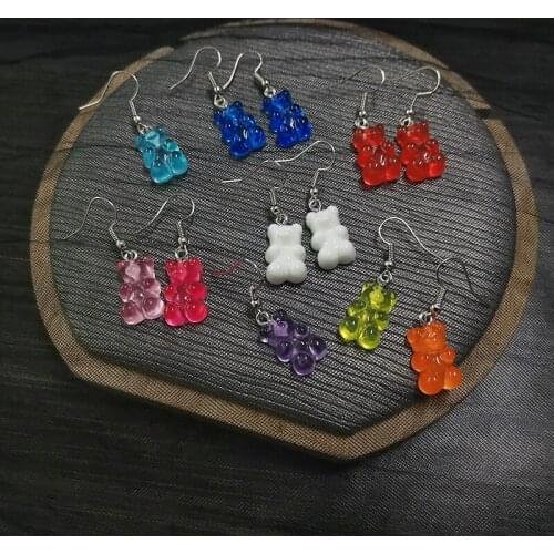 Candy Colorful Resin Animal Earrings Cute Cartoon Gummy Bear Ear Hooks Earrings Female Jewelry 2020 New Jewelry Kids Gift Gilr