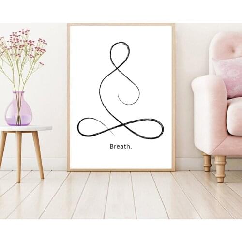 Yoga Wall Art Print Meditation Poster Yoga Symbol Breath Quote Canvas Painting Black White Picture Gym Decor Yoga Gift
