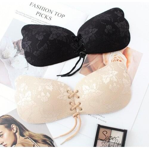 Roseheart Black Skin Invisible Bra Strapless Cup Lace Underwear Sexy Lingerie Seamless Party Wedding Bra A B C D Female Bras