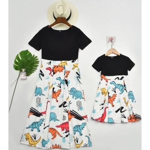 Women Mun Dinosaur Print Dress Family Look Matching Outfits Mommy And Me Clothes Mother Mom And Daughter Clothes Girls Dresses