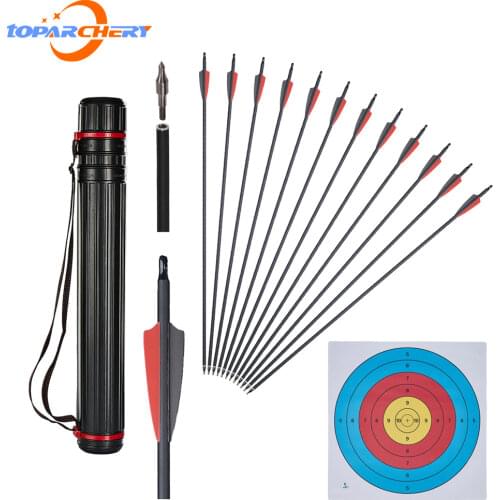 6/12/24pcs Mixed Carbon Arrow 30 Inches Spine 500 for Recurve/Compound Bow Archery Hunting with nocks and removable boardhead