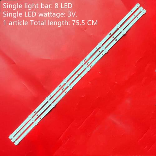 3 peças/lote para 43L1600C 2600C 43L26CMC L43E9600 JL.D43081330-140FS-M E469119 8 lâmpadas 755 milímetros