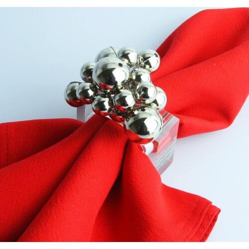 Free Shipping SilverGold Beads With Square Acrylic Napkin Ring Holder 4 Pcs qn21010502