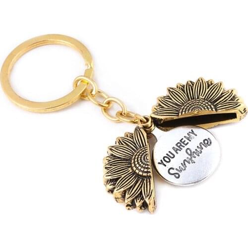 Sunflower Keychain You Are My Sunshine Open Locket Letter KeyChain Men Car Women Bag Accessories Jewelry Dropshipping