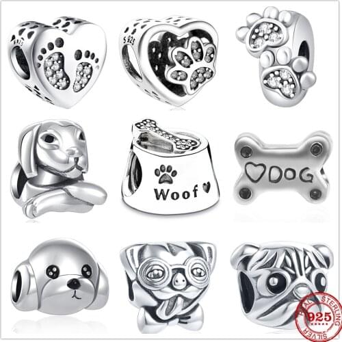 New Sweet Dog Footprint Paw Bones Meow Woof Charm beads fit Pandora charms silver 925 original bracelets DIY Women Jewelry gift
