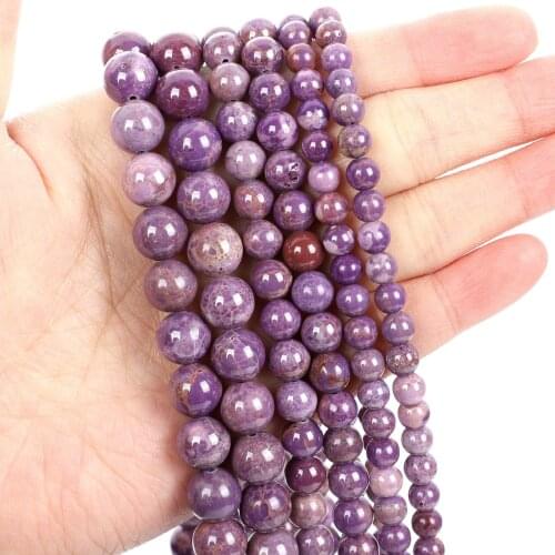 Natural Stone Beads Purple Mica Round Loose Beads for Jewelry Making Needlework Bracelet DIY 4-12 MM
