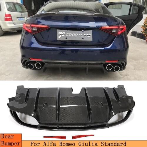 Carbon Fiber Rear Bumper Diffuser for Alfa Romeo Giulia Standard Bumper Guard 4 exhuast Lip Wing Spoiler 2017-2020 Car Body Kit