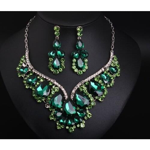 Bridal Jewelry Sets Multicolor Green White Crystal Gem Necklace Earrings Jewelry Sets For Fashion Party Banquet Accessories 2021
