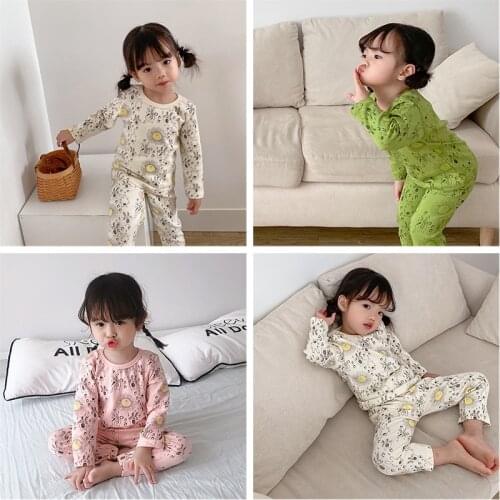 Korean New Autumn and Winter Childrens Suit Boys' Allover Printed Thermal Underwear Home Set Girls' Baby Underwear Set