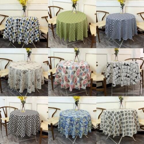 150cm Table Cloth Cotton Linen Round Tablecloth Dining Table Cover Nordic Printed Home Decor White Green Dust Cover for Kitchen