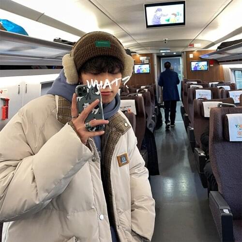 2021 mens new winter double-sided plaid cotton jacket Korean style trendy loose cotton jacket Hong Kong style jacket