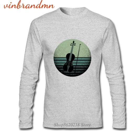 Vintage Violin Music Print T Shirt Long Sleeve Round Collar T-shirt Fox Harajuku Violin Art For Men Clothing Dropshipping Tshirt