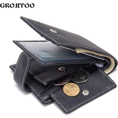 GROJITOO Cowhide Leather Mens Wallet Coin Purse Holder Large Capacity Card And Money Holder Position Genuine Leather Wallet Men
