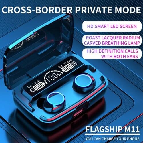 The new M11 with LED display digital touch 5.0 wireless Bluetooth headset double ear private mode TWS stereo three screen heavy