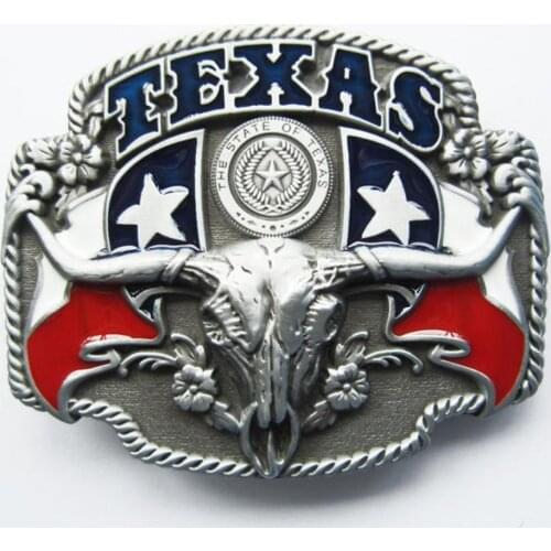 New Pewter Longhorn State Flags Western Enamel Belt Buckle also Stock in US BUCKLE-WT100