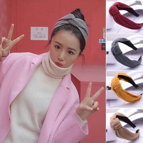 Retro Thick Women Wide Bezel Hairband Headband Knitted Cross Knotted Head Hoop Girls Hair Bands Accessories Hair Hoop Headwear