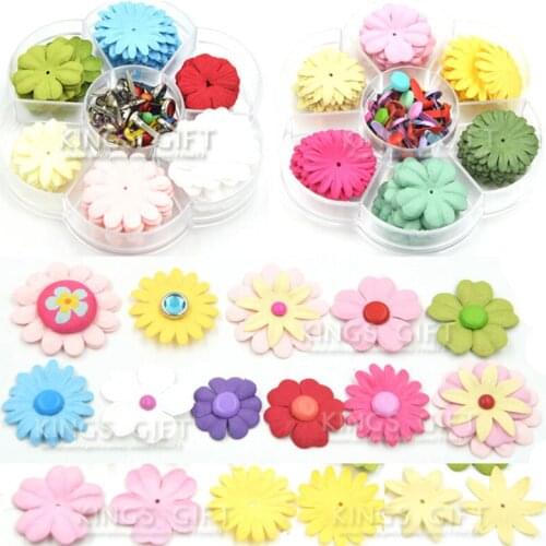 Assorted Paper Flower Different Color Style Mixed PP Box Brads