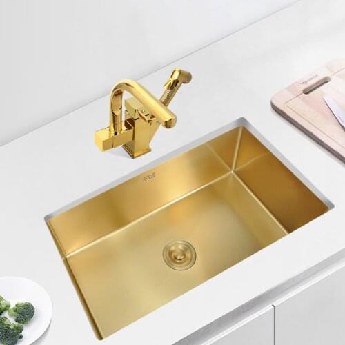 Luxury Durable Brush Gold Kitchen Sink Stainless Steel Kitchen Sink Single Bowl Undermount Kitchen Sink 60X40cm CN(Origin)