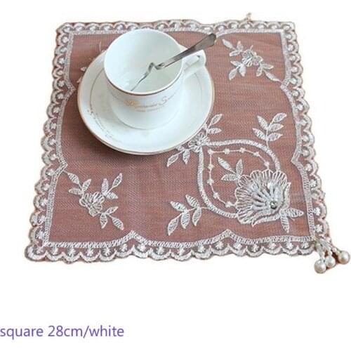 Luxury Lace Placemat coffee Embroidery Table place Mat cloth Doily Cup tea dining wedding Sequin Coaster mug drink Pad kitchen