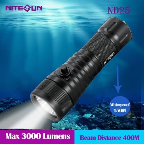 Strong Diving Light NITESUN ND25 Luminus SST70 LED Max 3000 Lumens Beam Distance 400M Diving Flashlight For underwater work