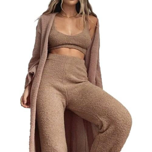 2PC Womens Velvet Tracksuit Sets Spring Fall Fashion Sexy Soft Crop Top Vest Tank&Pencil Trousers Pants Suit Females Fitness