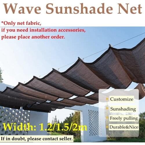 Telescopic Wave Sunshade Brown Net Width 1.2/1.5/2m HDPE Anti-UV Shading Fabric Home Terrace Balcony Canopy Garden Shadow Awning