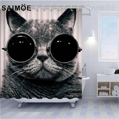 3D Animal Shower Curtain Fabric Waterproof Funny Space Cat Curtains For Kids Bathroom Bathtub Bath Curtain Black Decor With Hook