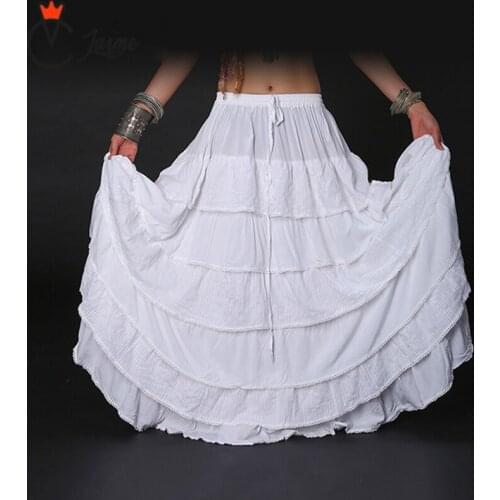 Women White bottom skirt Tribal Bellydance Skirt Solid Color Double Layers Cotton Skirt Full Circle Belly Dance Gypsy Skirts ATS