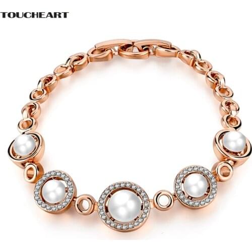TOUCHEART Women Bracelets & Bangles Gold color simulated Pearl Bracelet For women Girls Crystal Brand Ethnic Jewelry Sbr160113