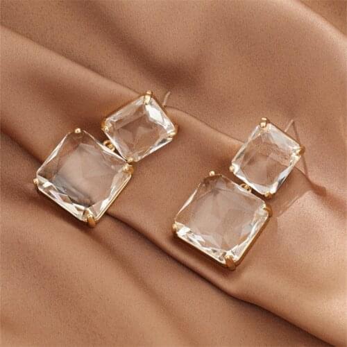 Hyperbole Geometric Square Glass Stud Earrings Women Jewelry Accessories Trendy Birthday Party Wedding 2020 NEW