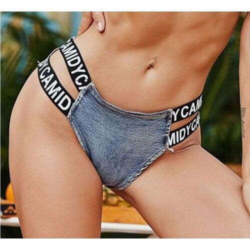 1Pcs Low Waist Women Sexy Super Shorts 2021 Summer Fashion Denim Cotton Splicing Prints Bandage Ladies Skinny Club Shorts Jeans